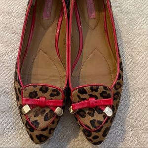 Leopard flats trimmed w red patent. Isaac Mizrahi